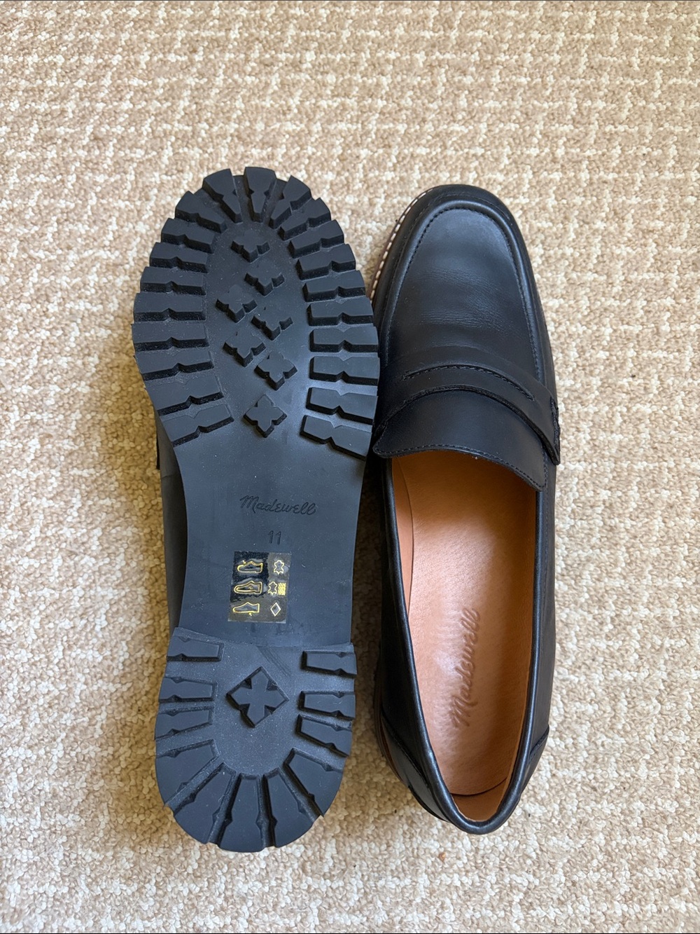 Madewell Black Leather Penny Loafers with Brown Trim - Picture 4 of 5